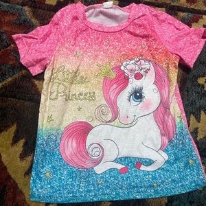 Little Princess Pink and Blue Unicorn Tee